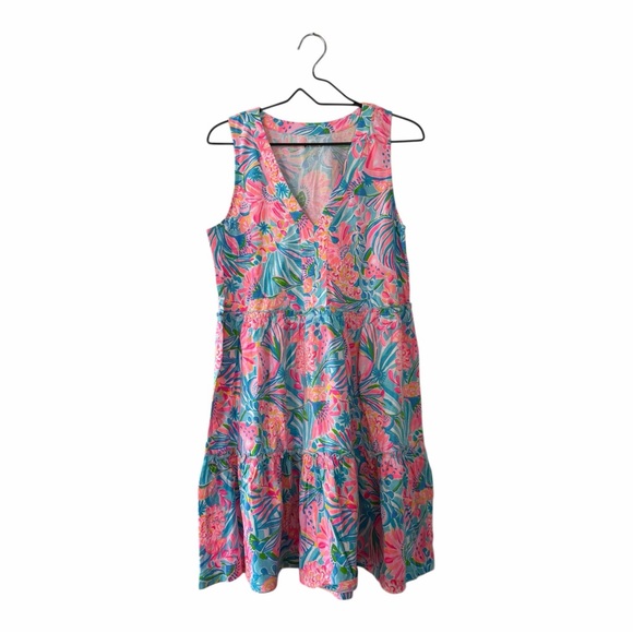 Lilly Pulitzer Lorina V Neck A Line Dress in Multi Tropical Punch Size Medium